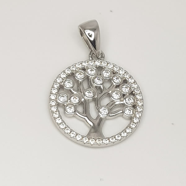 P32 Round CZ Tree of Life 925 Sterling Silver Cubic Zirconia