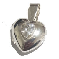 925 Sterling Silver Cubic zirconia Heart Locket Pendant 