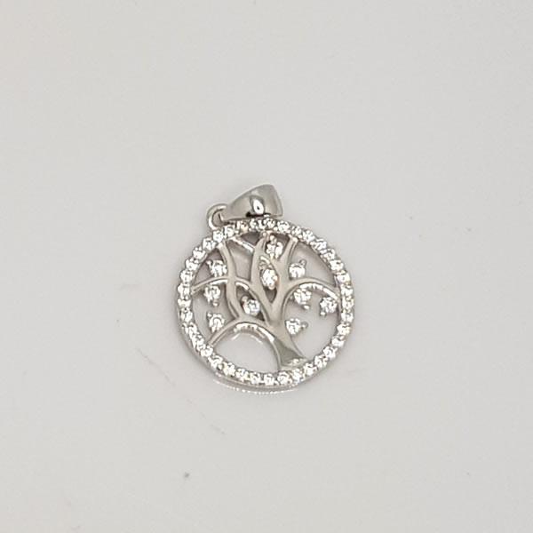P29 Circle Tree of Life Pendant 925 Sterling Silver Cubic Zirconia