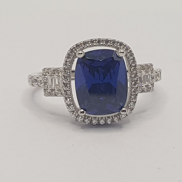 R08 Ring Oval Blue Cubic Stone 925 sterling Silver