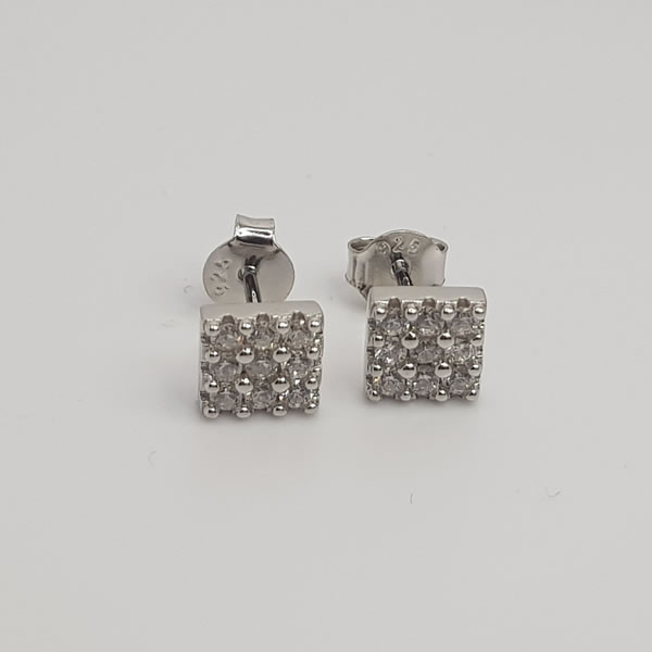 E31 Square 3x3 CZ 925 Sterling Silver Cubic Zirconia