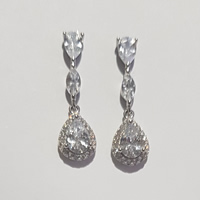 Sterling Silver Cubic Zirconia  Earings Oval 3 2 E04