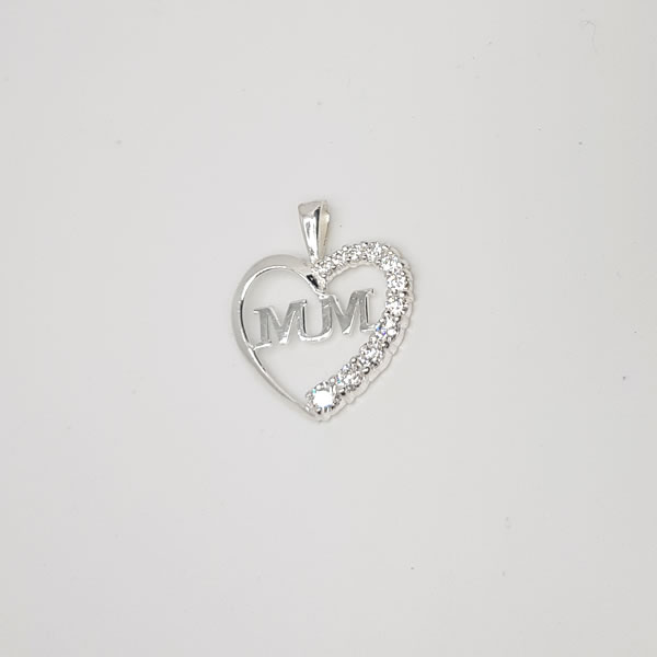 P36 Mum Heart Pendant 925 Sterling Silver Cubic Zirconia
