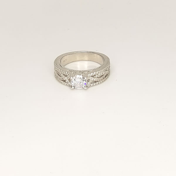broad cubic zirconia ring 925 Sterling Silver
