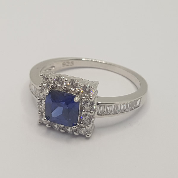 Blue Square CZ ring 925 sterling Silver