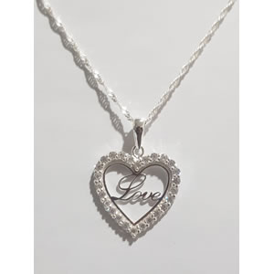 Heart Shaped Love Pendant Sterling Silver with cubic zirconia