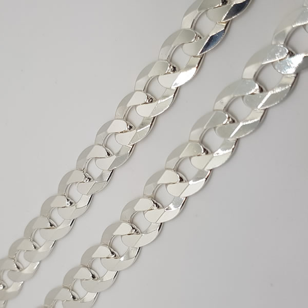 CH28 Curb Link Chain 925 Sterling Silver 11mm 60cm