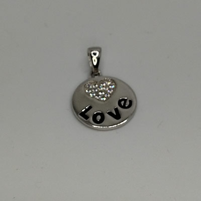 925 Sterling Silver Circular Pendant with Cubic zirconia Heart