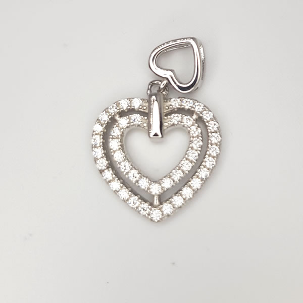P39 Double Heart CZ 925 Sterling Silver Cubic Zirconia