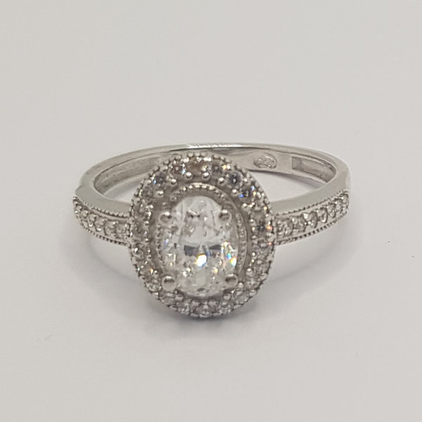 R12Ring Oval with White Cubic Zirconia 925 sterling Silver