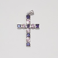 925 Sterling Silver Cubic zirconia Cross Square Round Purple stns CR06